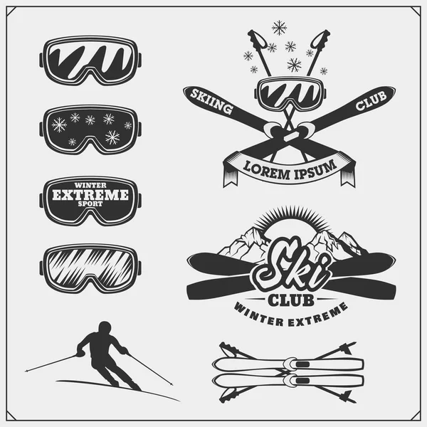 Conjunto de emblemas de deportes de invierno, etiquetas y elementos de diseño. Esquí, descenso, slalom . — Vector de stock