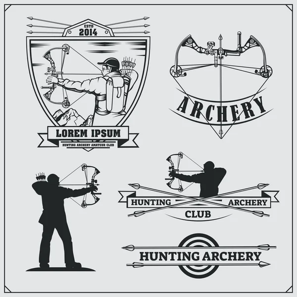 Set Archery Sports Emblems Labels Design Elements Vector Illustration — Stock Vector