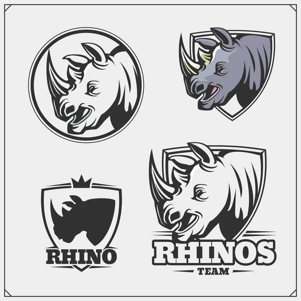 Uppsättning Emblem Med Rhino För Ett Sport Team — Stock vektor