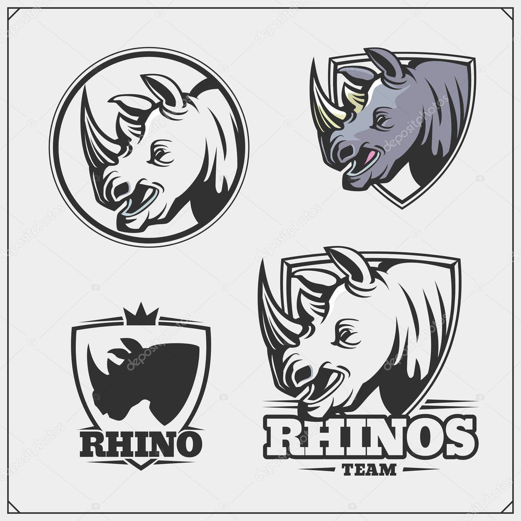 Set of emblems with rhino for a sport team.