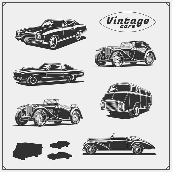 Sammlung Von Retro Muscle Cars Und Autoservice — Stockvektor