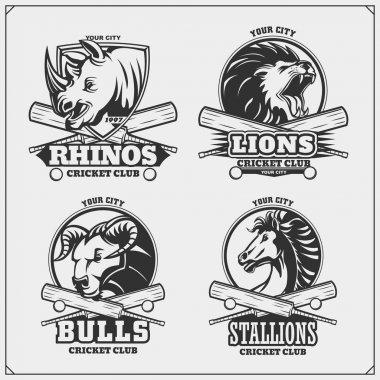Kriket Kulübü Amblemler, etiketleri, rozetleri ve tasarım öğeleri kümesi.