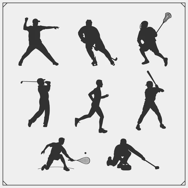 Ensemble Vectoriel Silhouettes Joueurs Sport — Image vectorielle