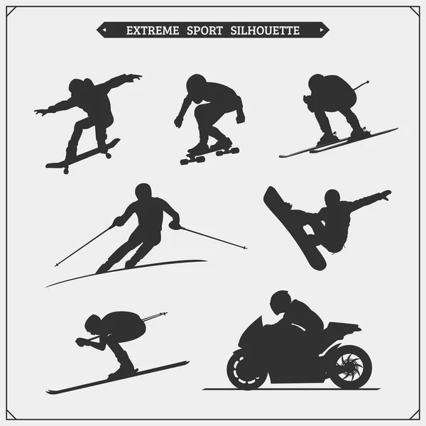 Conjunto Vectorial Siluetas Deportistas Deporte Extremo — Vector de stock