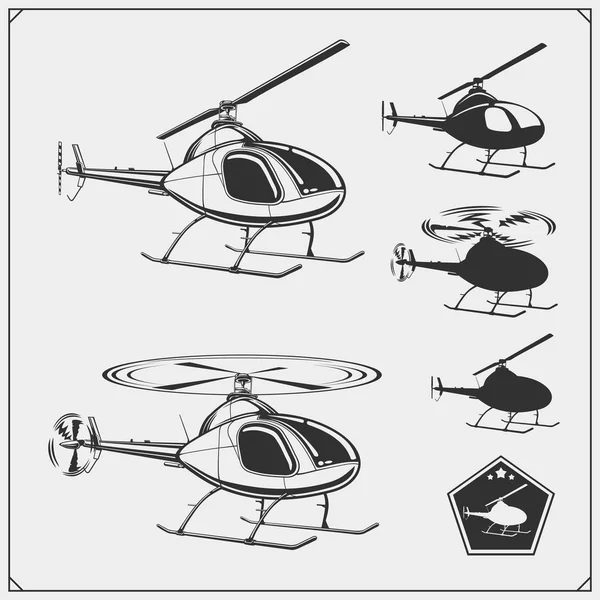 Conjunto Helicópteros Vetores — Vetor de Stock