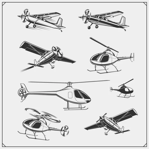 Conjunto Vectores Avião Helicóptero —  Vetores de Stock