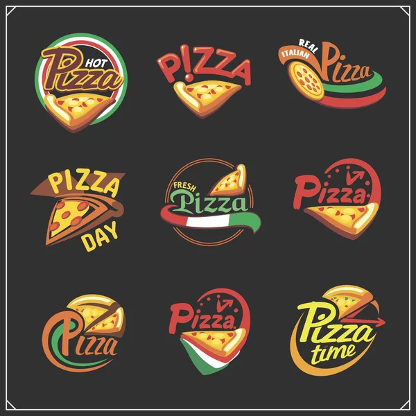 Conjunto Etiquetas Pizza Crachás Ícones Elementos Design Emblemas Para Pizzaria — Vetor de Stock