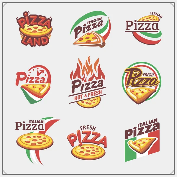 Ensemble Étiquettes Pizza Badges Icônes Éléments Design Emblèmes Pour Pizzeria — Image vectorielle