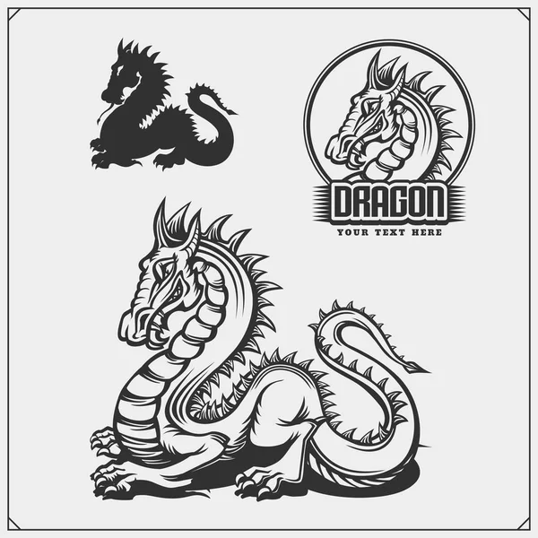 Set Dragon Logos Badges Labels Dragon Emblems Sport Club — Stock Vector