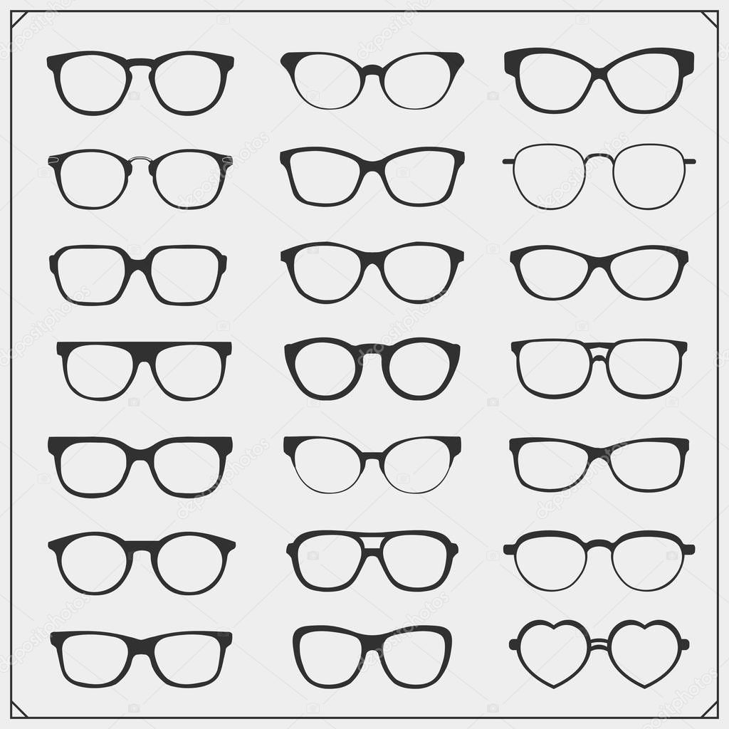 Vector set of glasses silhouette.