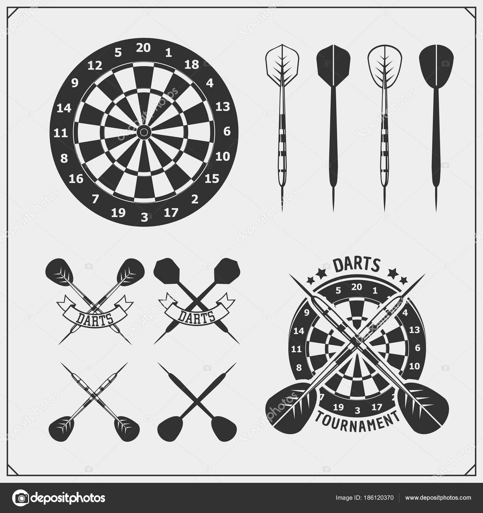Set Darts Club Sport Competition Emblems Labels Design Elements Stock