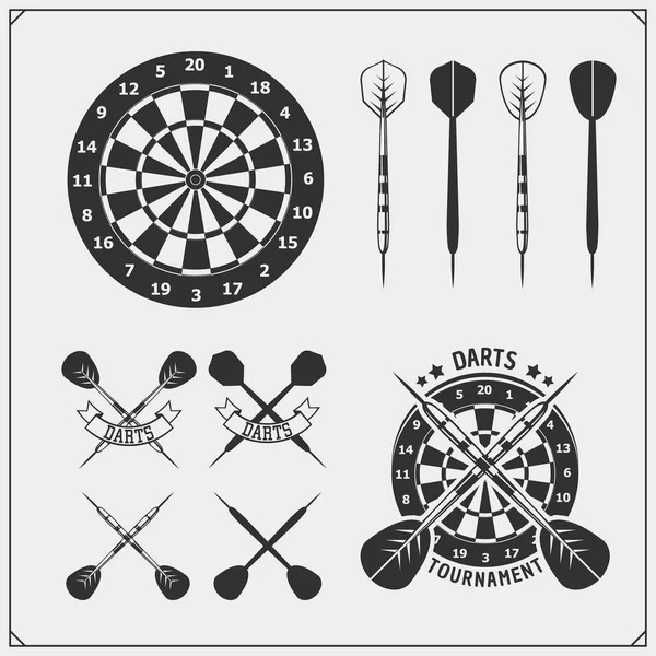 Darts Club Vagy Sport Verseny Matricák Címkék Látványelemek Csoportja — Stock Vector