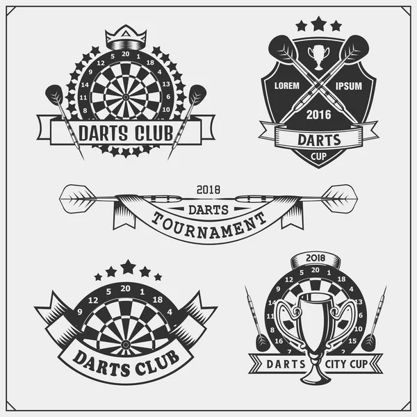 Ensemble Emblèmes Étiquettes Éléments Design Club Fléchettes Compétition Sportive — Image vectorielle