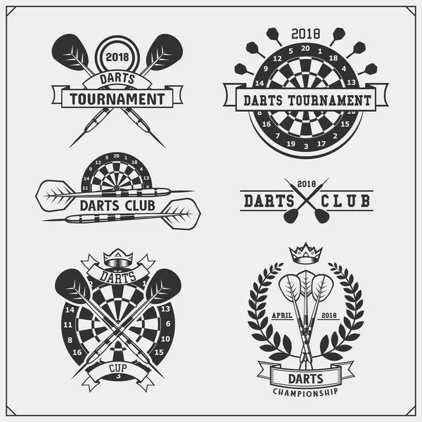 Uppsättning Dart Club Eller Sport Konkurrens Emblem Etiketter Och Designelement — Stock vektor
