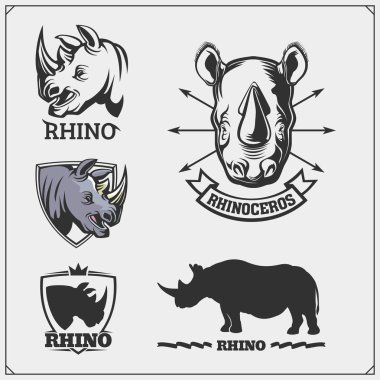 Set, vektör gergedan amblem, etiketleri, rozetleri ve tasarım öğeleri.