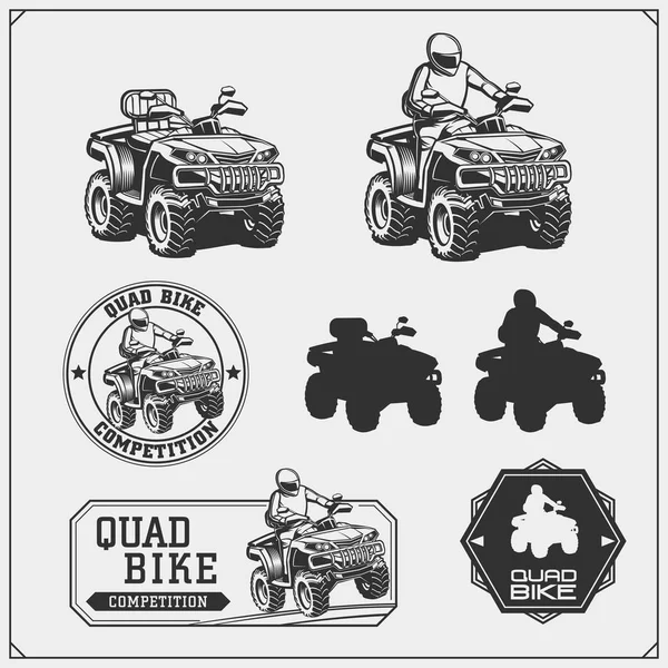 Quad Bike Verseny Matricák Címkék Látványelemek Csoportja — Stock Vector