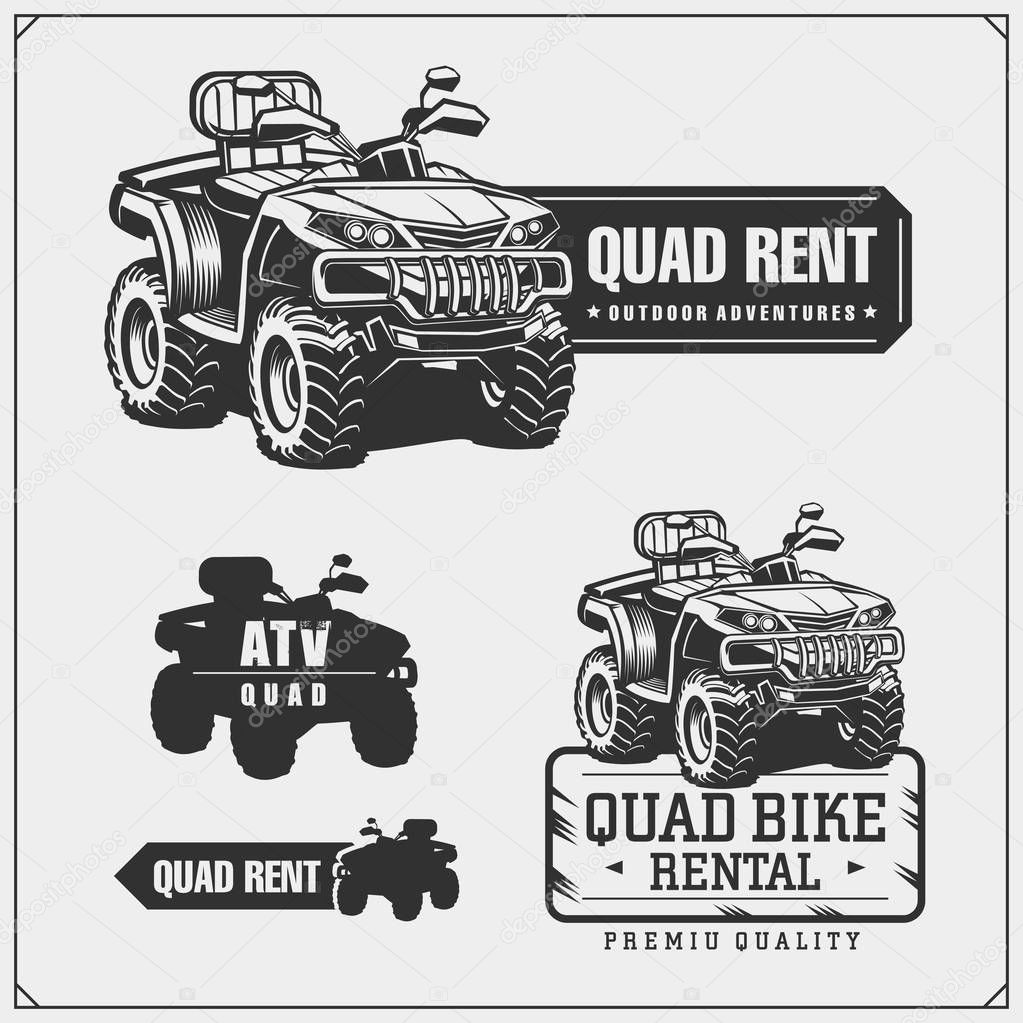 Set of Quad bike rental service emblems, labels and design elements.