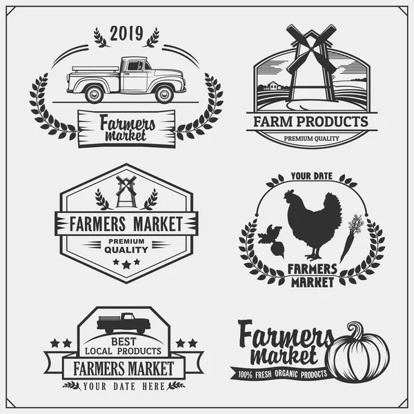Набір Фермерів Ринку Емблем Логотипів Етикеток Векторні Ілюстрації — стоковий вектор