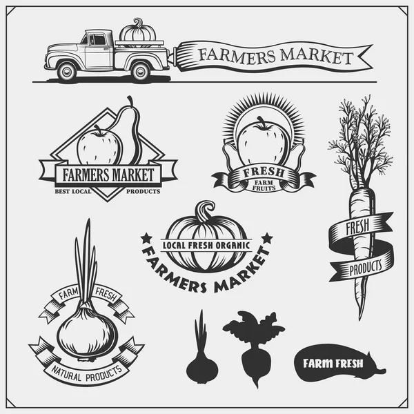 Набор Эмблем Логотипов Этикеток Фермеров Векторная Иллюстрация — стоковый вектор