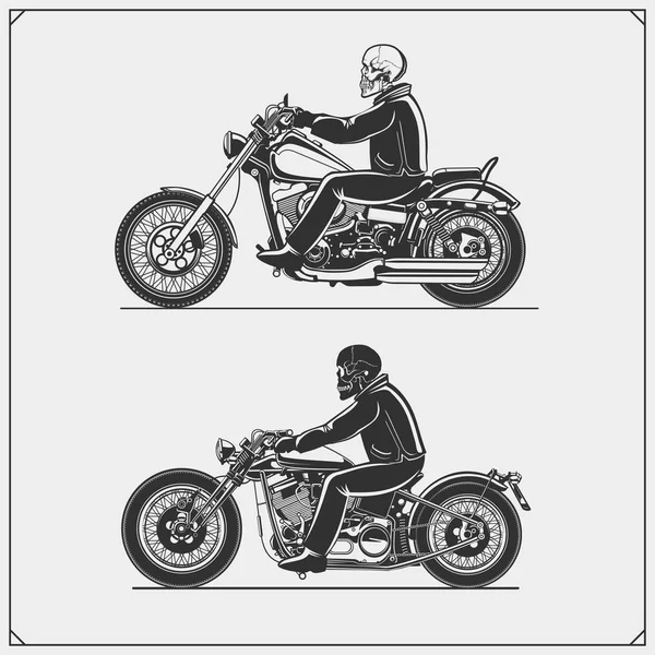Conjunto Motocicletas Emblemas Del Club Motociclistas Estilo Vintage Diseño Monocromático — Vector de stock
