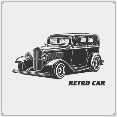 Eski model araba. Retro araba. Klasik araba amblemi.