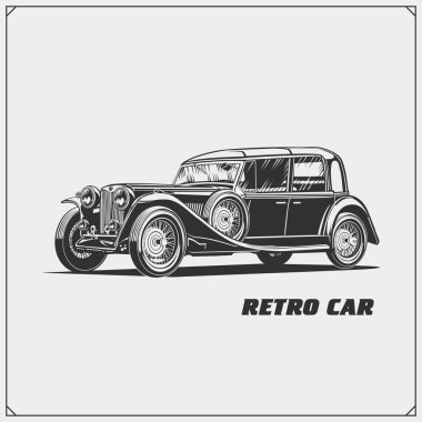 Eski model araba. Retro araba. Klasik araba amblemi.