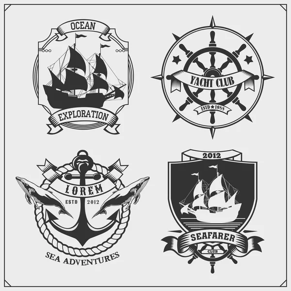 Emblemi Navali Yacht Club Avventure Mare Crociera Marina Illustrazione Vettoriale — Vettoriale Stock