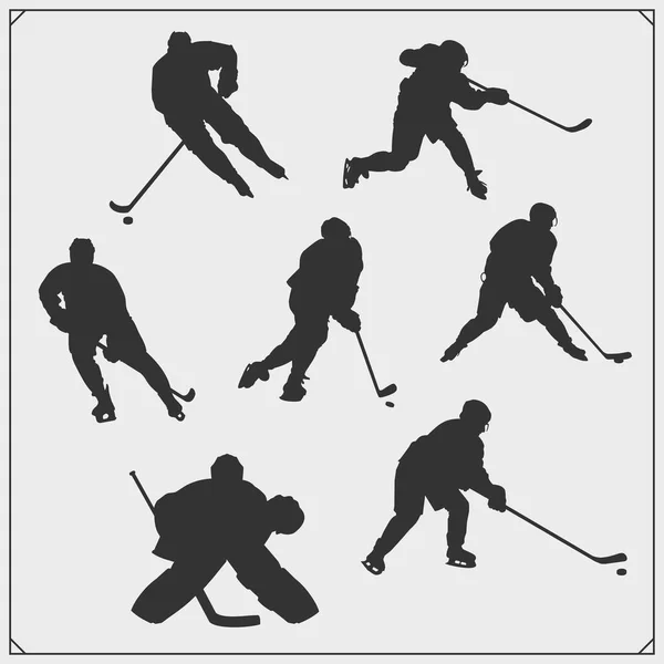 Big Set Ice Hockey Player Silhouettes Print Design Shirt — Stock Vector