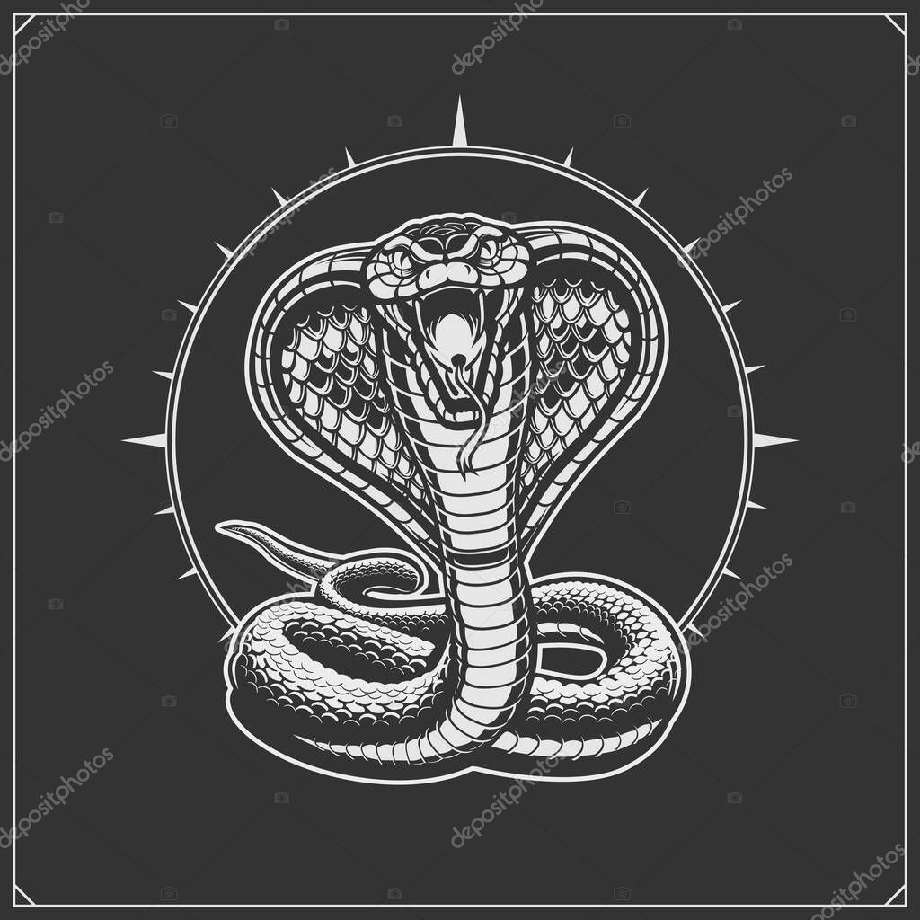 The emblem with king cobra for a sport team. Print design for t-shirt.