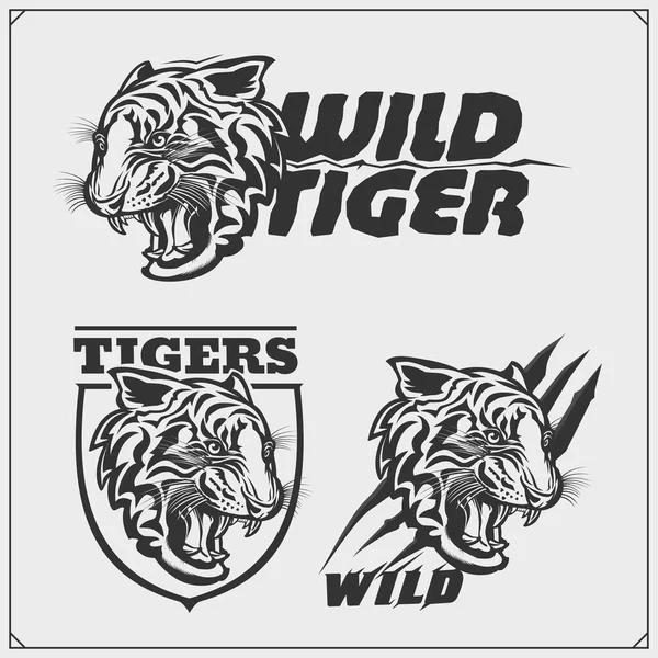 Los Emblemas Con Tigre Para Equipo Deportivo Diseño Impresión Para — Vector de stock