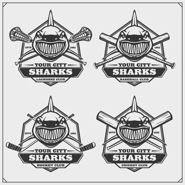 Logotipos Etiquetas Béisbol Lacrosse Cricket Hockey Emblemas Del Club Deportivo — Archivo Imágenes Vectoriales