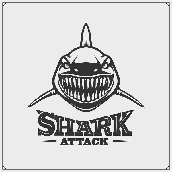 Aggressive shark for a sport team. Shark attak. Print design for t-shirts.