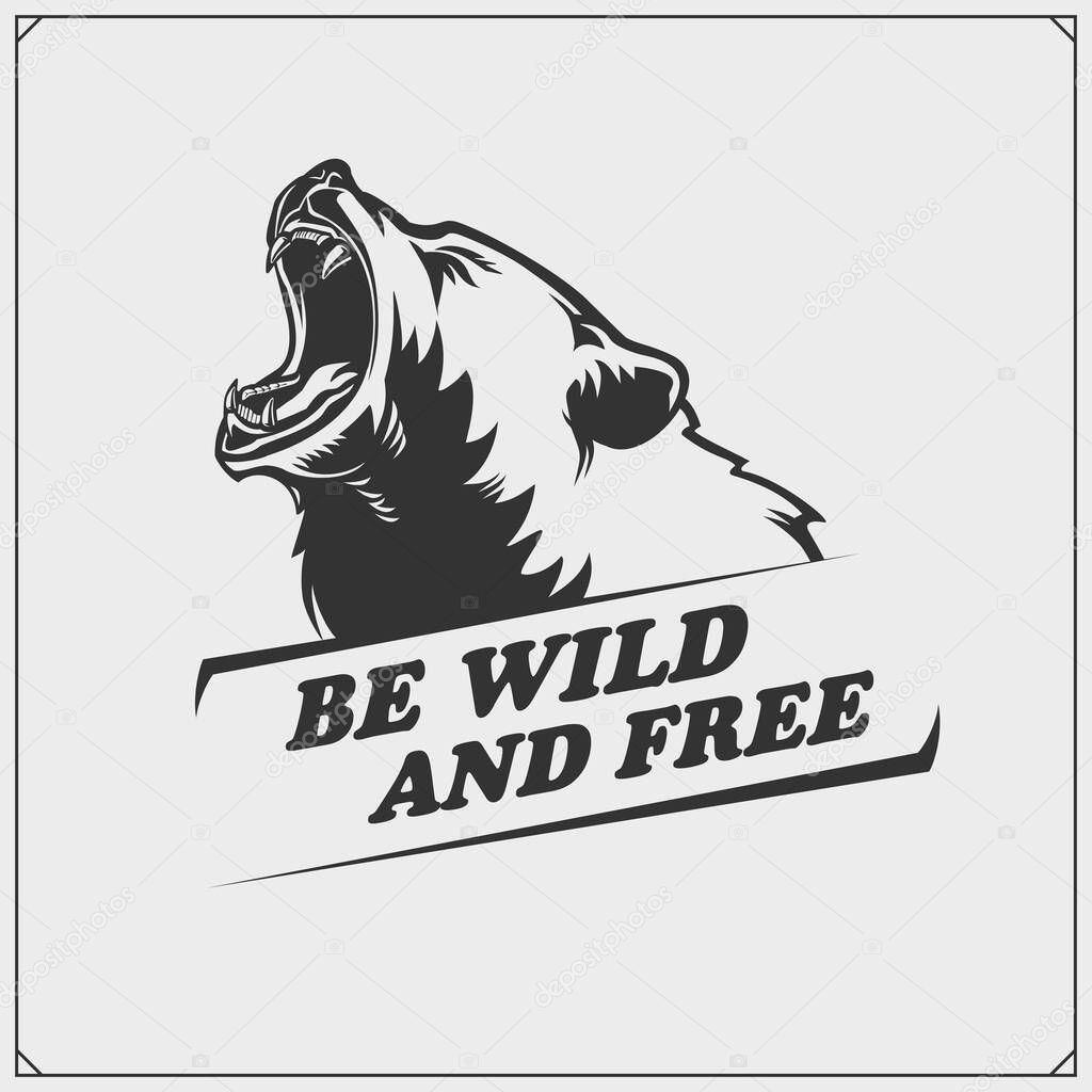 The emblem with bear. Print design for t-shirt.
