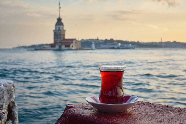 Tea in Istanbul. Maiden's Tower. Uskudar, Istanbul, Bosphorus 