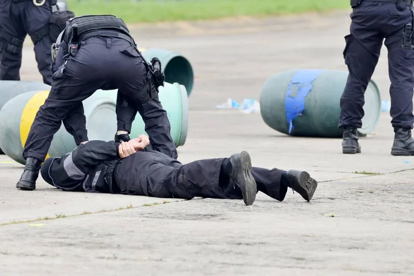 La policía durante el arresto — Foto de Stock