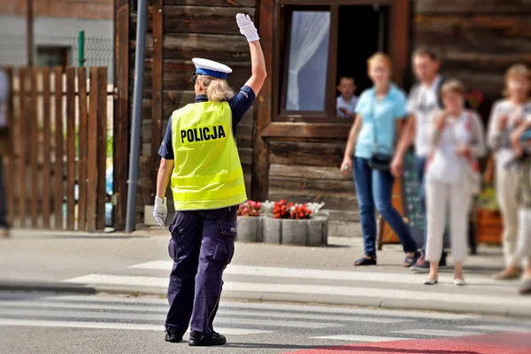 Polícias Que Dirigem Tráfego Polónia — Fotografia de Stock