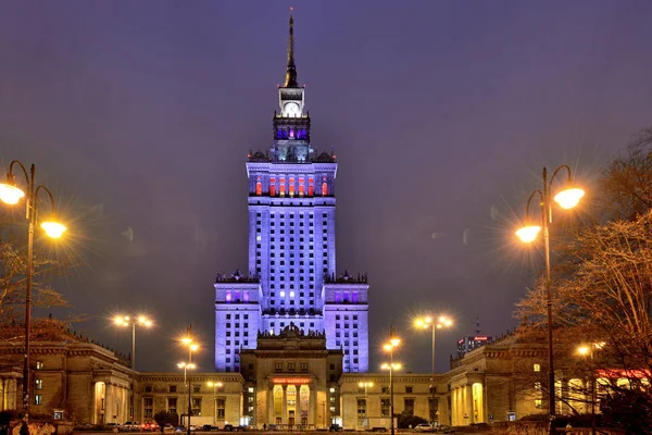 Варшава Польща Вигляд Нічного Міста — стокове фото