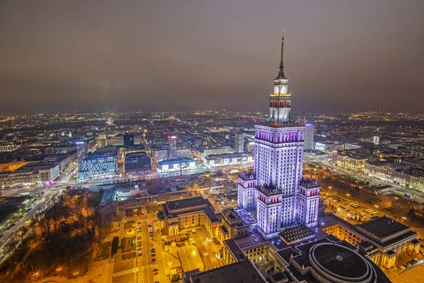 Varsovie Pologne Vue Sur Ville Nocturne — Photo