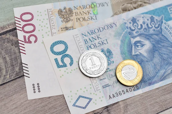 Polskie Pieniądze Obecne Banknoty Złote Polskie — Zdjęcie stockowe