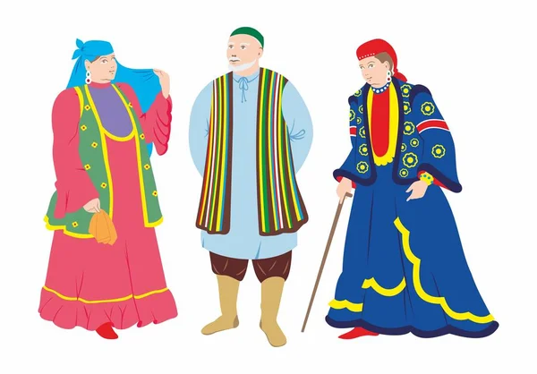 塔塔尔族民间服装、 服装 — 图库矢量图片