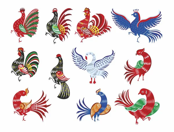 Gorodets painting individual elements. Animals in Gorodets painting. Gorodets birds.