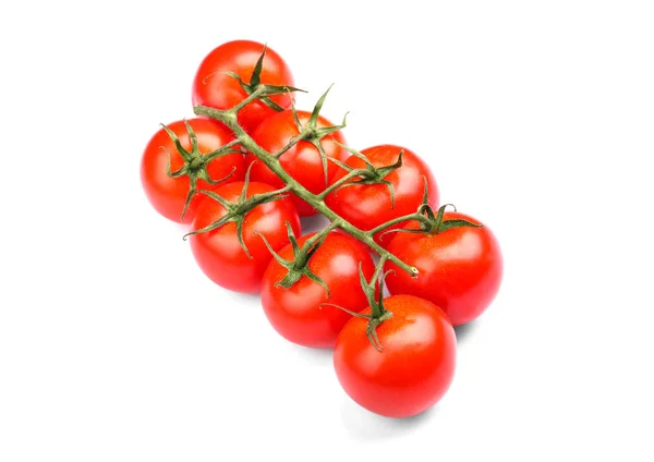Um monte de um orgânico, suculento, fresco, saudável tomates vermelhos brilhantes, isolado em um fundo branco. Produtos hortícolas . — Fotografia de Stock