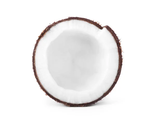 特写的椰子，孤立的白色背景上的视图。充满异国情调的大椰子。椰子内核块. — 图库照片