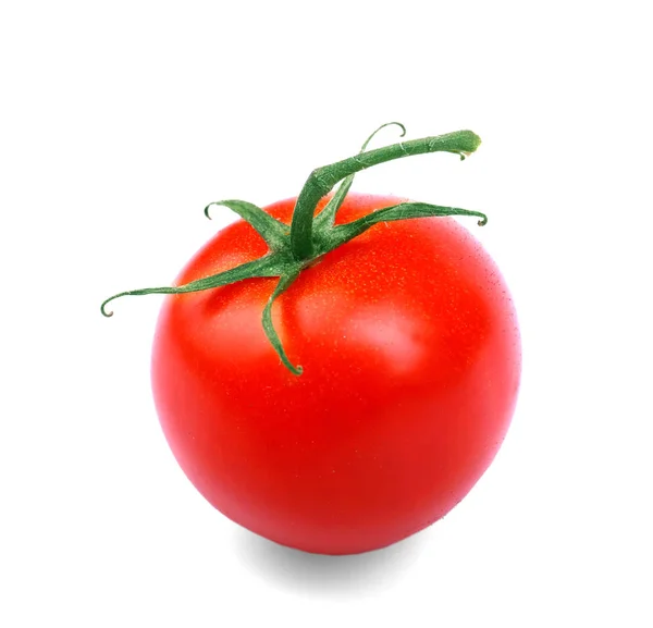 Zbliżenie: organiczne, soczyste, świeże i zdrowe jasny czerwony pomidor, na białym tle na białym tle. Witaminy. Roślin pomidora. — Zdjęcie stockowe