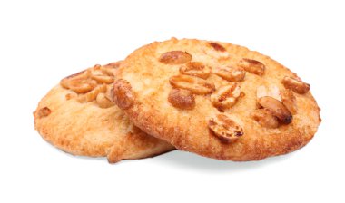 Organik, taze iki ekmekli bisküvi. Tatlı kurabiye. Tahıl bisküvi, beyaz bir arka plan üzerinde izole.