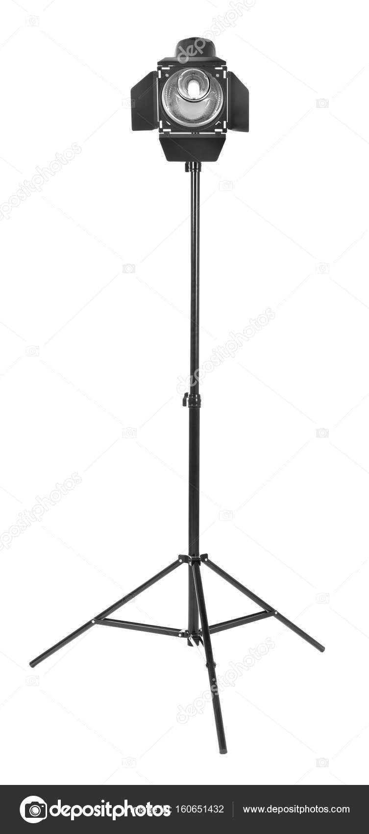 Studio lighting on a tripod stand, isolated on a white background