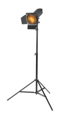 Profesyonel siyah stüdyo aydınlatma beyaz arka plan üzerinde izole bir tripod stand. Stüdyo aydınlatma bir tripod stand. 