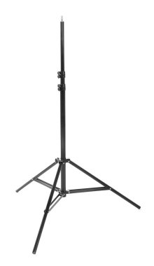 Beyaz arka plan üzerinde izole bir tripod. Profesyonel bir softbox fotoğraf çekimleri için. Yeni bir uzun boylu bir tripod üzerinde siyah softbox doymuş.