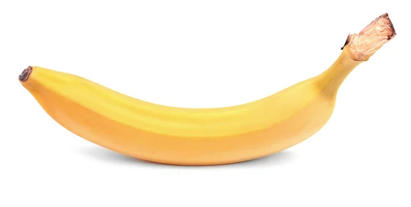 Eine ungeschälte Banane isoliert auf weißem Hintergrund. bunte und saftige Banane voller Vitamine. Exotische Früchte für Feinschmecker. — Stockfoto