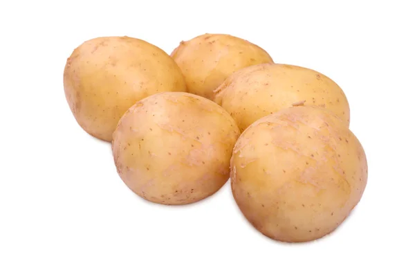 Een paar verse en biologische krielaardappeltjes, geïsoleerd op een witte achtergrond. Rauw en hard aardappelen vol voedzame vitamines. — Stockfoto